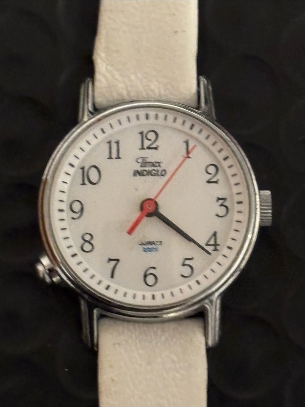 Timex Women's White Dial Watch with White Leather Strap and Red Second Hand